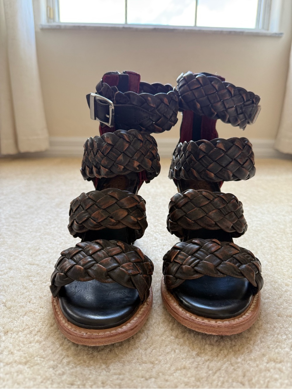 Freebird by Steven Dark Brown Bayou Braided Leather Ankle-Strap Booties